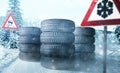 Summer winter car tire background Royalty Free Stock Photo