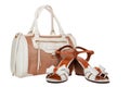 Summer woman bag and sandals on white Royalty Free Stock Photo