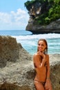 Summer. Woman With Fit Body In Bikini Relaxing On Beach. Royalty Free Stock Photo