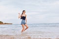 summer woman sea young person beach lifestyle travel running sunset smile