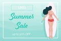 summer woman on surf board top arial view social media banner watercolor style