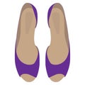 Summer women s violet stylish ballet flat shoes isolated on white background. Vector close-up cartoon illustration. Royalty Free Stock Photo