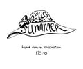 Summer womens hat with lettering hand drawn monochrome