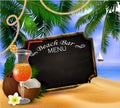 Summer wooden sign on tropical beach background Royalty Free Stock Photo