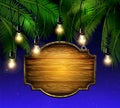 Summer wooden sign on tropical beach background