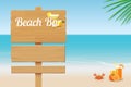 Summer wooden sign on tropical beach background