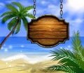 Summer wooden sign on tropical beach background