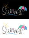 Summer word Coloring lines with umbrella and sun hand drawn