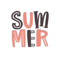 Summer word written with cool funky calligraphic font. Creative summertime lettering or text composition isolated on