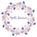 Summer wreath with violet and pink bindweed Royalty Free Stock Photo