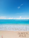 Summer 2018 written on a tropical beach Royalty Free Stock Photo