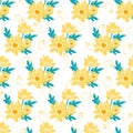 Summer Sunny Daisy Meadow Garden Vector Graphic Seamless Pattern Royalty Free Stock Photo