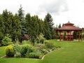 Summerhouse in the garden with folding chairs