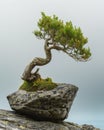 Summerl view of an old pine tree standing on the rock cliff against mountain in background Royalty Free Stock Photo
