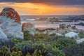 A summers day yellow sunset over the rocky coastline of the Indian Ocean near Port Elizabeth, South Africa