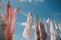 summers scene with clothes fluttering in the breeze against backdrop of blue sky Royalty Free Stock Photo