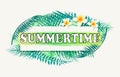 Summertime Banner Frame for Text, Green Palm Tree