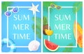 Summertime Banners with Sunglasses and Watermelon