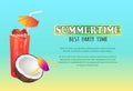 Summertime Best Party Time Vector Poster Cocktails