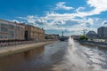 Summertime Cityscape in the Capital of Russia Moscow. Fountains in river Moscow Royalty Free Stock Photo