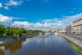 Summertime Cityscape in the Capital of Russia Moscow. Fountains in river Moscow Royalty Free Stock Photo