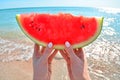 Summertime concept with watermelon slice in woman hand