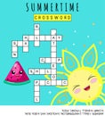 Summertime crossword for learning English words. Word search game about holidays. Suitable for social media post. Worksheet for ki