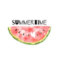 Summertime. Cute watercolor illustration with watermelon. isolated on the white background. Watermelon slice with heart. Place for