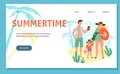 Summertime family vacation website banner template, flat vector illustration. Royalty Free Stock Photo