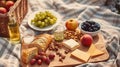 Summertime Feast, Captivating Close-up of Food, Drinks, and a Picnic Basket on a Grassy Blanket, Setting the Perfect Park Picnic Royalty Free Stock Photo