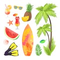 Summertime Icons Set Fruits Vector Illustration