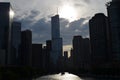 Summer in Illinois: Dusk Over Trump Tower and Chicago River in Downtown Chicago Royalty Free Stock Photo