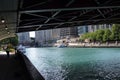 Summer in Illinois: Under the Bridge Along the Chicago River Royalty Free Stock Photo