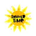 Summertime. Lettering. Yellow sun. Royalty Free Stock Photo