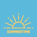 Summertime. Linear yellow sun burst icon. Vector illustration, flat design