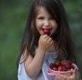 Summertime,  little girl eating strawberries Royalty Free Stock Photo