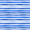Summertime marine style seamless pattern with watercolor blue horizontal stripes on white background. Summer hand drawn texture Royalty Free Stock Photo