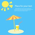 Summertime. Parasol, the beach is a glass of lemonade cocktail, juice, soda with straw. Vector . Royalty Free Stock Photo