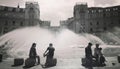 Summertime, people at the fountain at Karlsplatz-Stachus in Mun