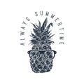 Always summertime. Pineapple in sunglasses. Design element for poster, menu, banner