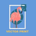 Summertime print with the flamingo. Perfect for a t-shirt print, postcard, label design or for your travel agency.