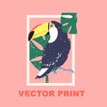 Summertime print with the toucan. Perfect for a t-shirt print, postcard, label design or for your travel agency.