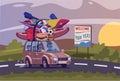 Summertime road trip flat vector illustration