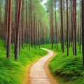 summertime scene of a pine path through the Banner supporting the environment and Spring and summer and a web banner