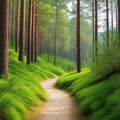 summertime scene of a pine path through the Banner supporting the environment and Spring and summer and a web banner