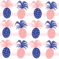 Cute summertime seamless vector pattern background illustration with colorful pineapples Royalty Free Stock Photo