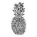 Summertime. Silhouette of pineapple with lettering. Design element for poster, card, banner, t-shirt.