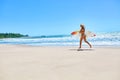 Summertime. Surfing. Summer Sport. Woman With Surfboard Running Royalty Free Stock Photo