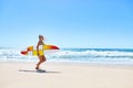 Summertime. Surfing. Summer Sport. Woman With Surfboard Running Royalty Free Stock Photo