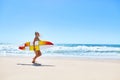 Summertime. Surfing. Summer Sport. Woman With Surfboard Running